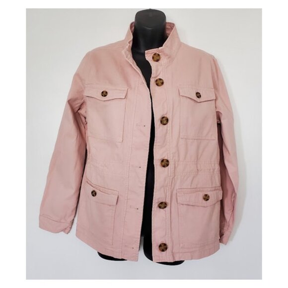 St. John's Bay Pink Lightweight Button Closure 4-Pocket Anorak Jacket Size PM - Picture 3 of 11